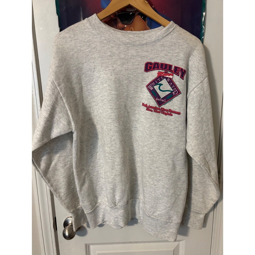 Vintage 1991 Gauley River White Water Rafting Sweatshirt Medallion Gray XL USA
